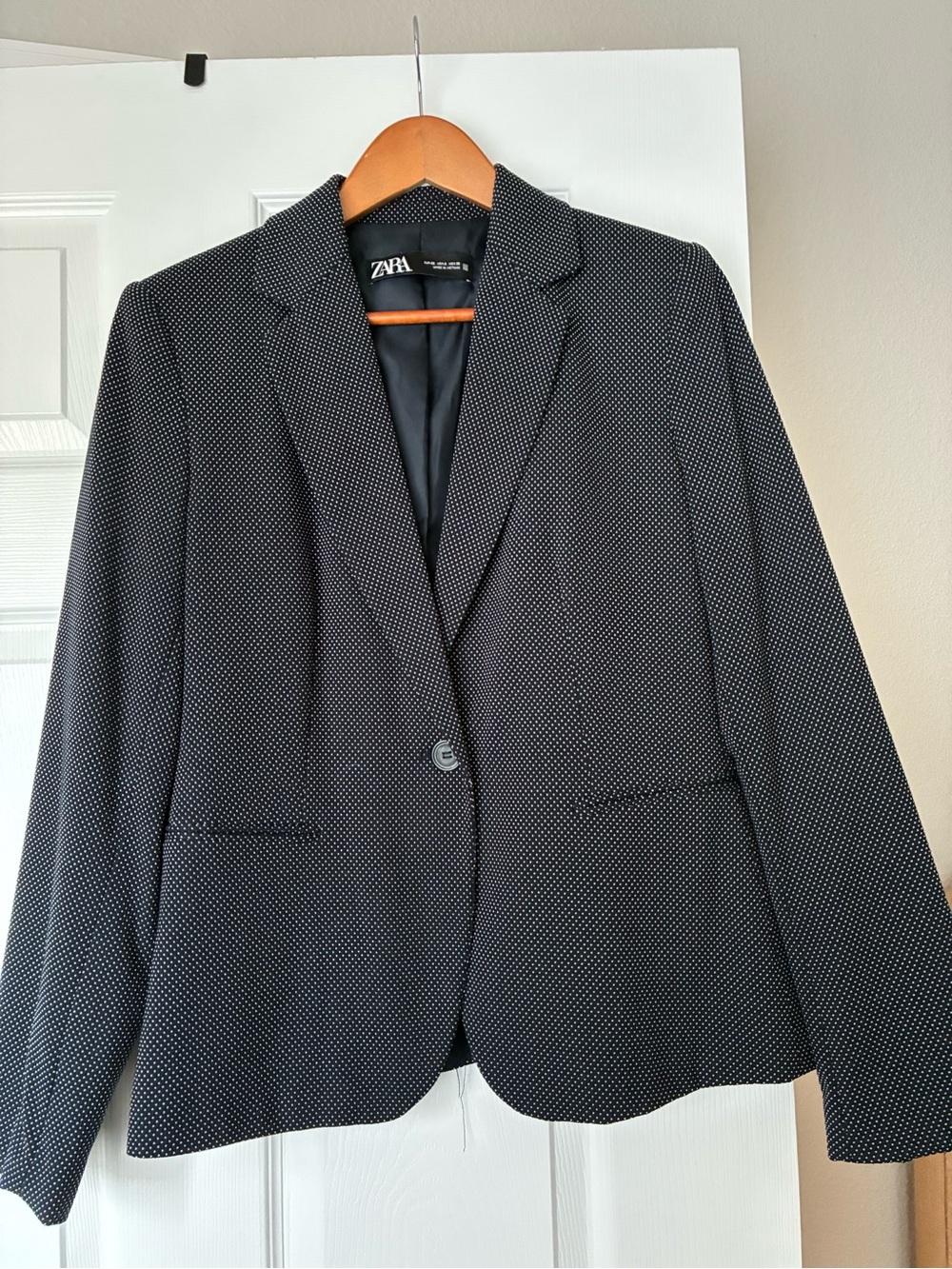 ZARA Navy Microdot Single-Button Blazer